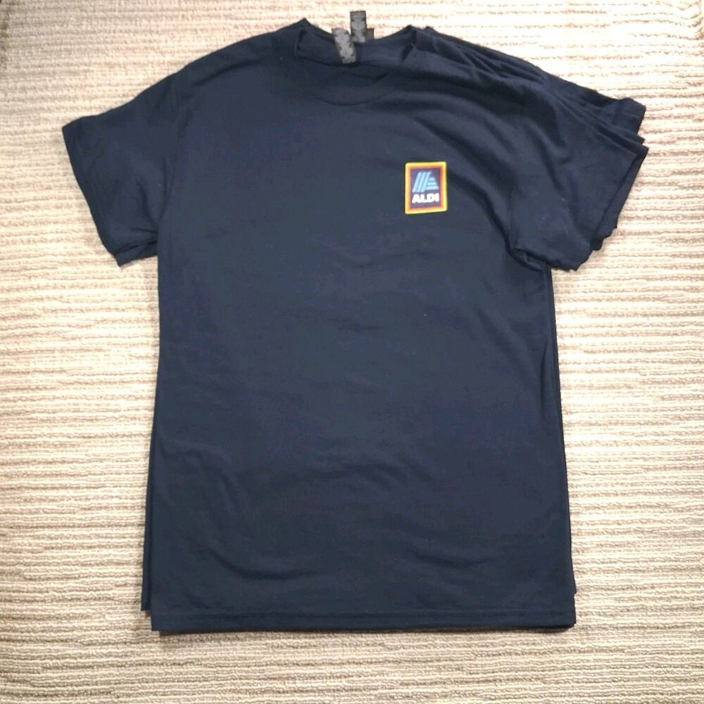 Gildan DryBlend Aldi Employee Shirt Lot Of 5 Size Small Navy Blue Work Tee S